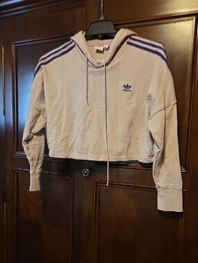 Adidas Cropped Hoodie in Light Lavender with Purple Stripes‎